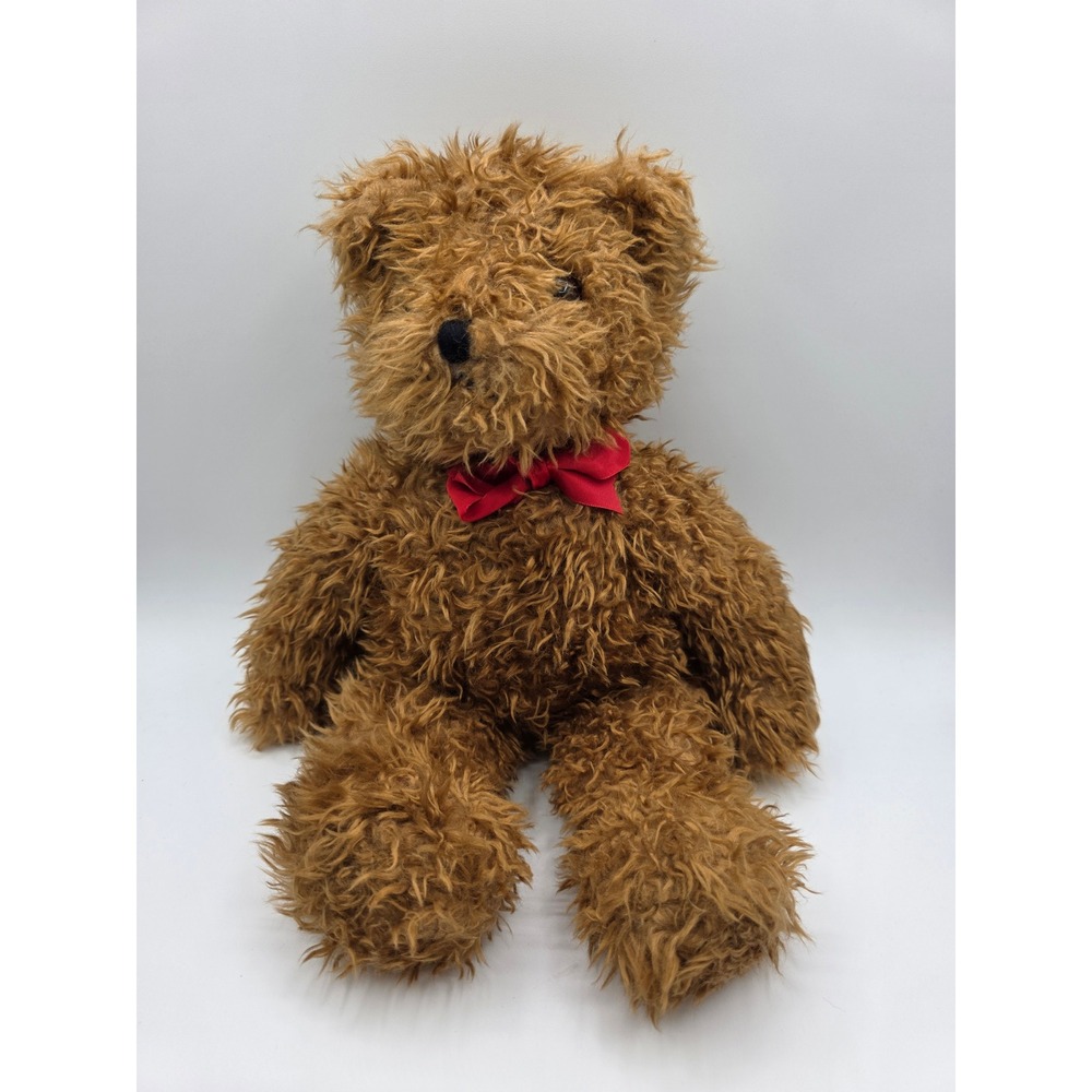 Ty Inc 1991 Vintage Brown Shaggy Teddy Bear Red Bow Tie Plush Stuffed Animal 16"